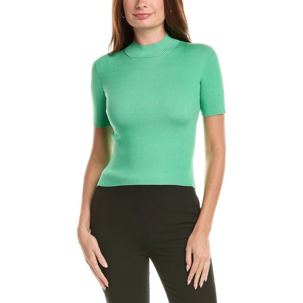 Oscar De La Renta Womens Mock Neck Ribbed Silk-Blend Pullover, Green